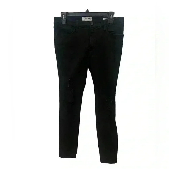 Frame Le High Skinny Black Distressed Jeans Size 30 - Picture 1 of 5